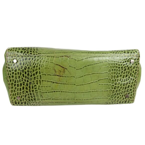 LARGE Ann Taylor GREEN GENUINE LEATHER CROCO PRINT TOTE SHOULDER BAG HANDBAG - Picture 5 of 13